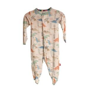 Magnetic Me Dinosaur Print Footie - Cream and Green